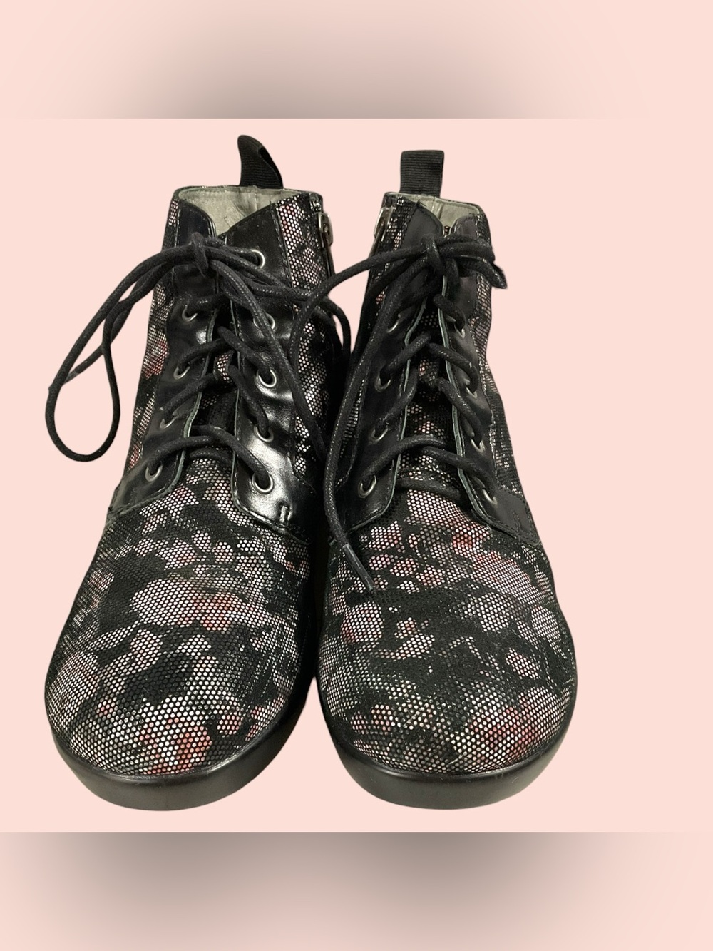 Alegria Eliza Women's Black Lace-Pattern Lace-Up Ankle Boots EU 38/US 8-8.5
